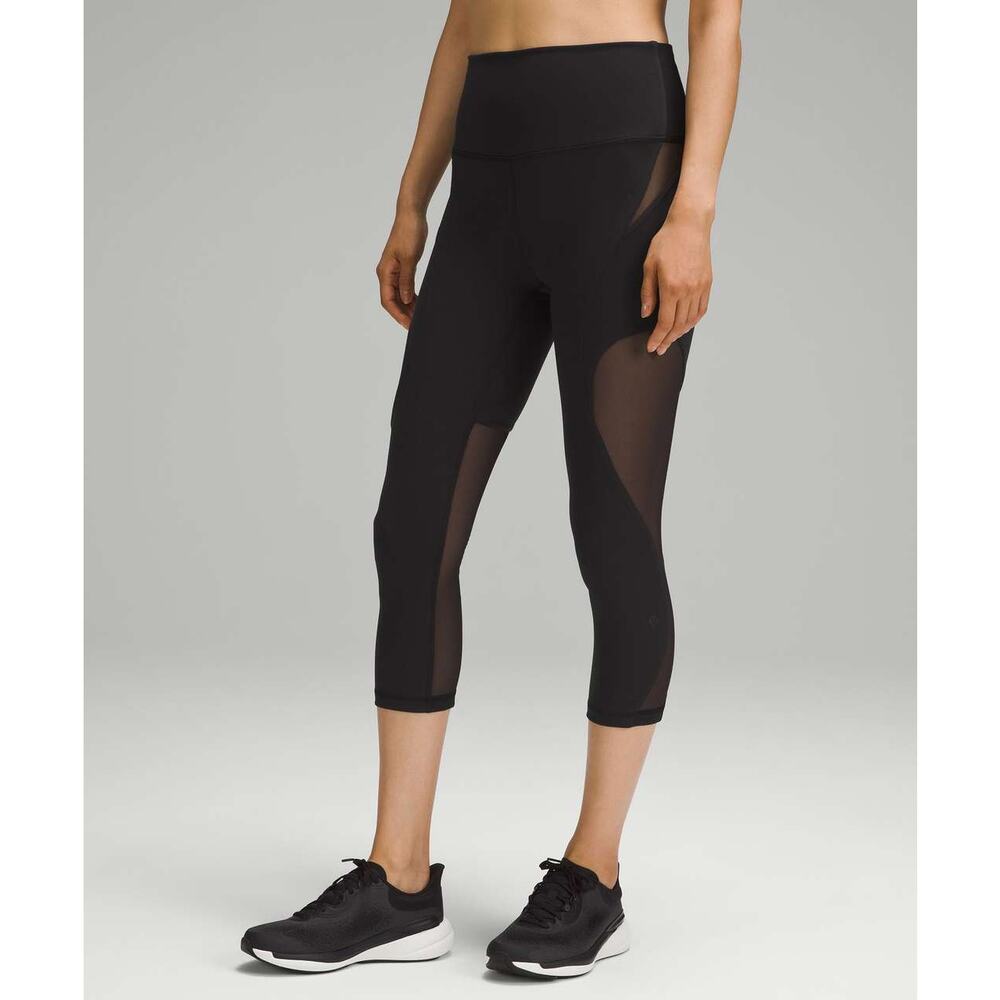 Lululemon Wunder Train Mesh Panel High-Rise Crop Leggings 21" Black 6